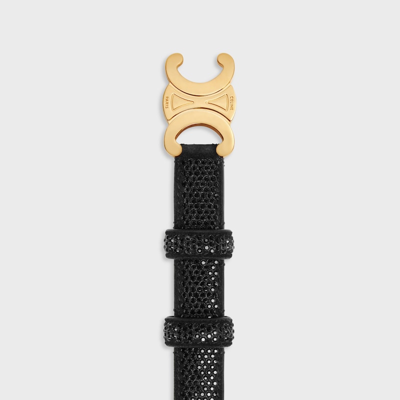 ceinture triomphe petite taille 18 mm en cuir de veau suédé avec strass