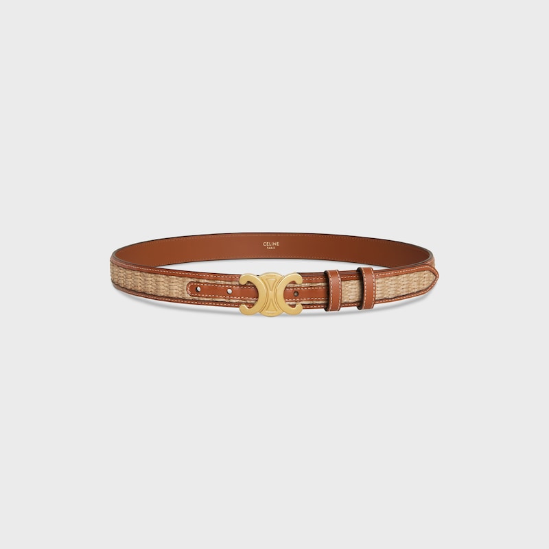 ceinture triomphe moyenne 25 mm en textile à effet raphia et cuir de veau