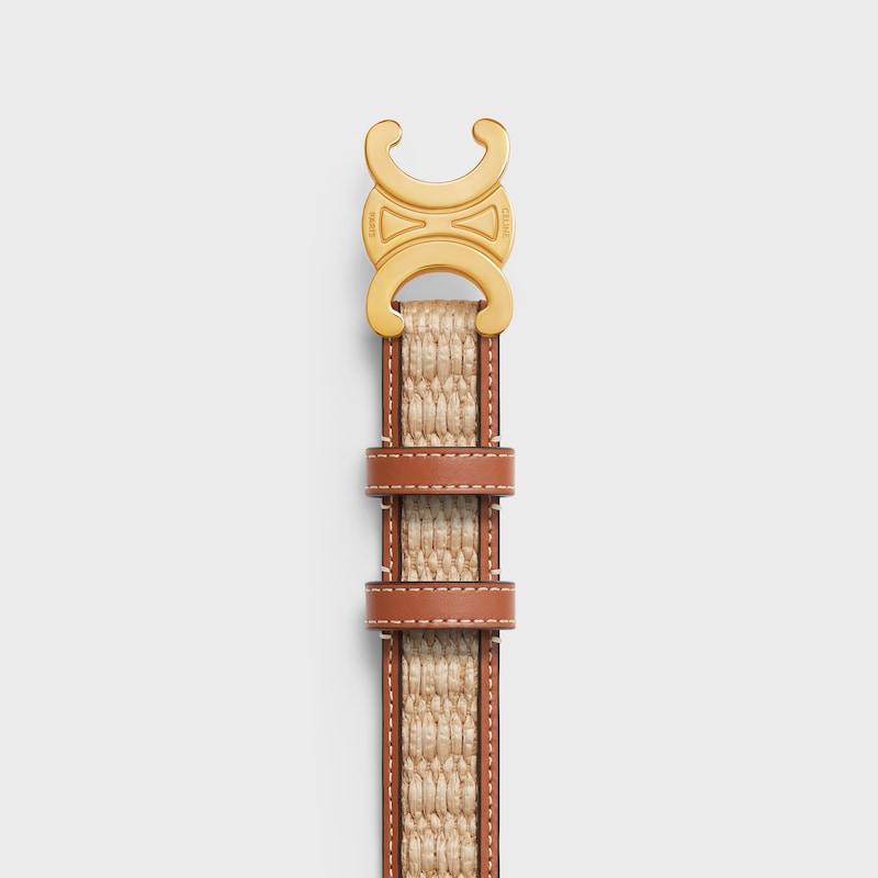 ceinture triomphe moyenne 25 mm en textile à effet raphia et cuir de veau