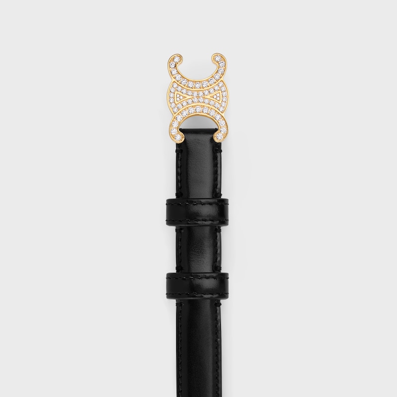 ceinture triomphe fine de 18 mm avec strass en cuir taurillon