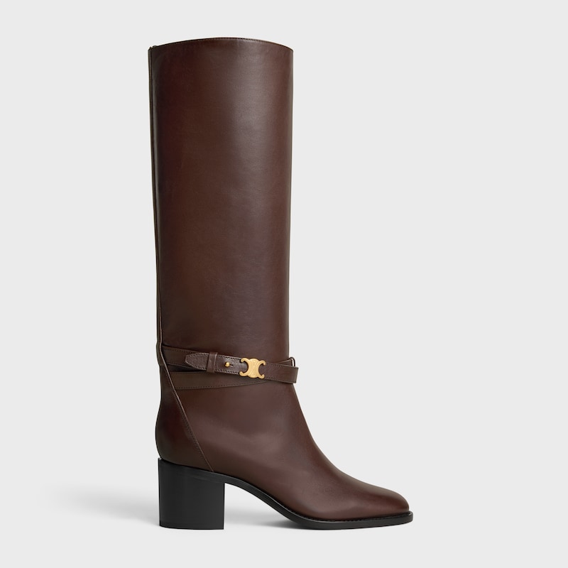 bottes hautes à brides triomphe en cuir de veau celine garance