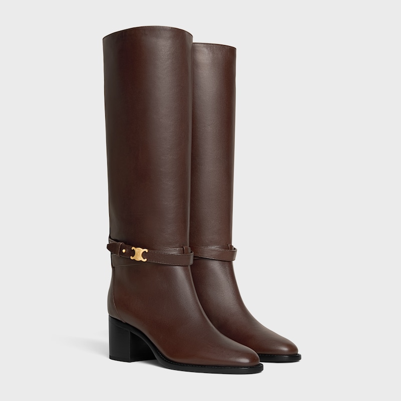 bottes hautes à brides triomphe en cuir de veau celine garance
