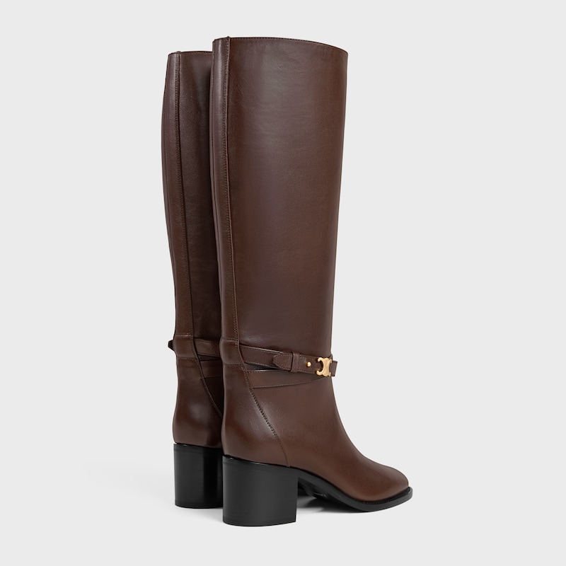 bottes hautes à brides triomphe en cuir de veau celine garance
