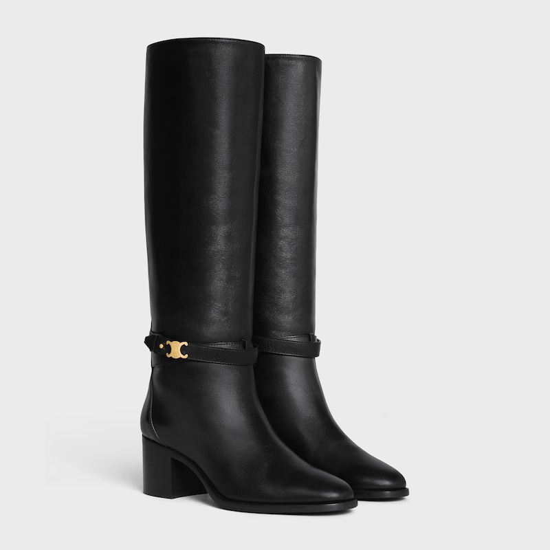 bottes hautes à brides triomphe en cuir de veau celine garance