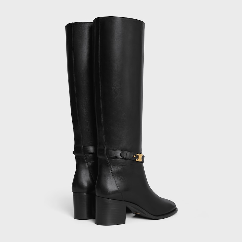 bottes hautes à brides triomphe en cuir de veau celine garance