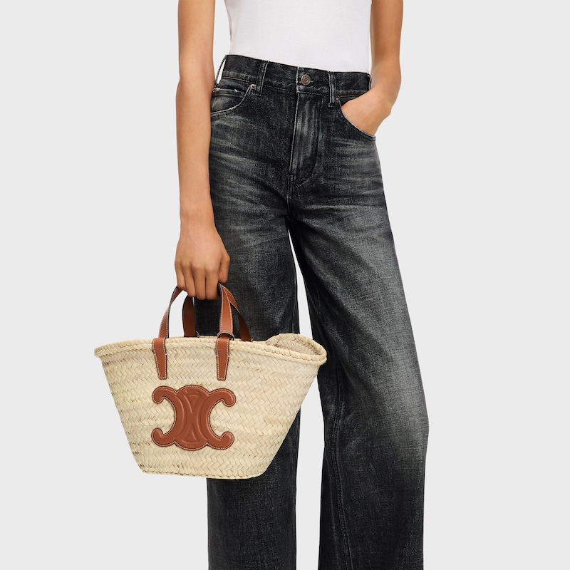 sac à main classique celine teen panier en feuilles de palmier et cuir de veau