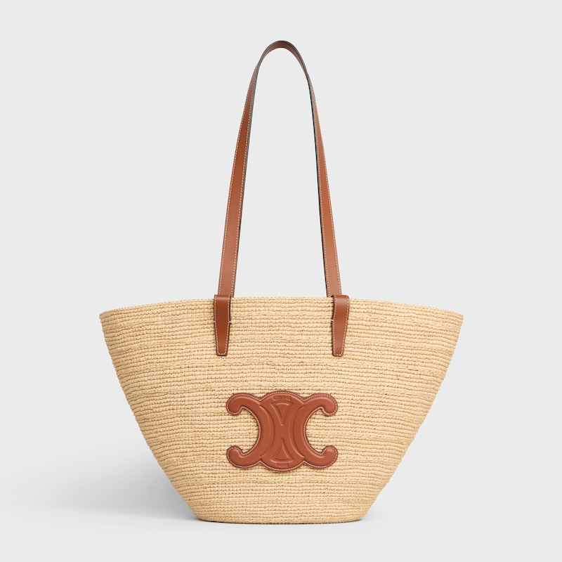 sac céline classic panier souple moyen en raphia et cuir de veau