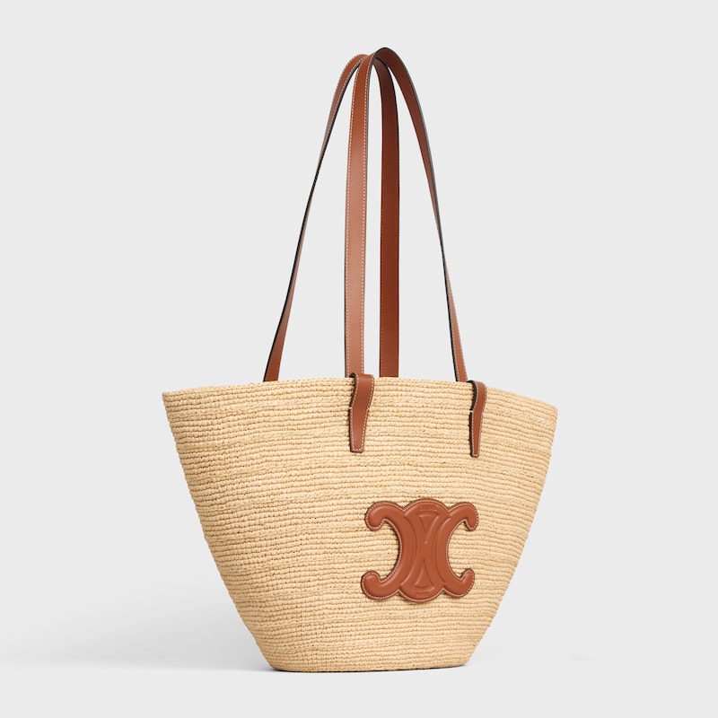 sac céline classic panier souple moyen en raphia et cuir de veau