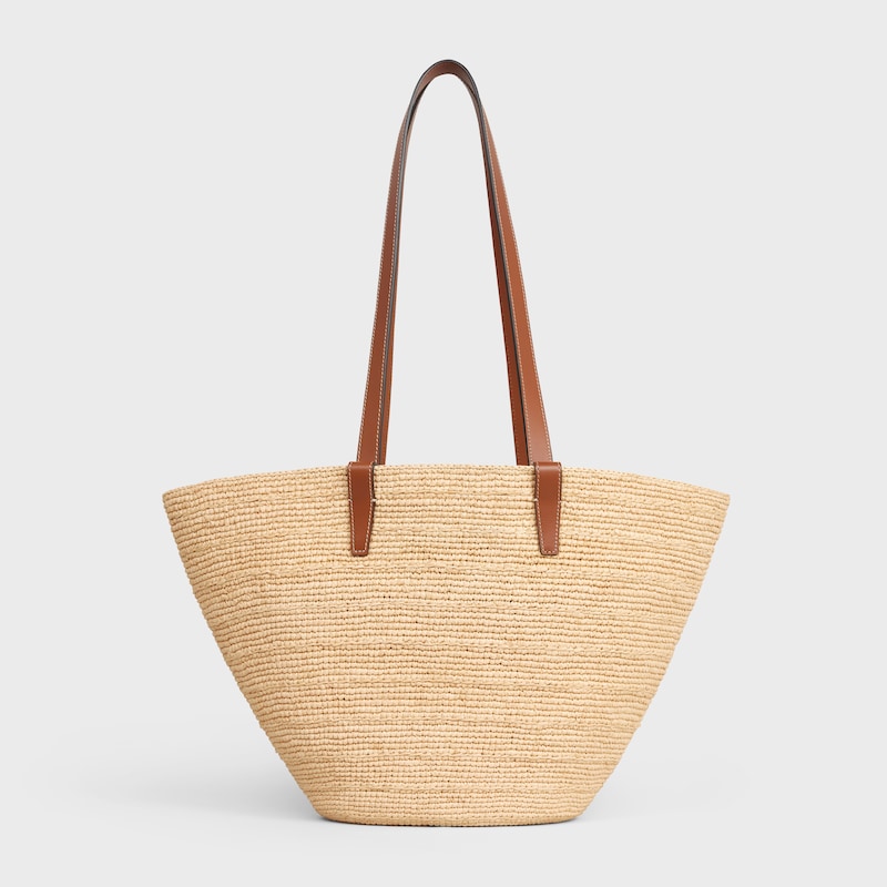 sac céline classic panier souple moyen en raphia et cuir de veau