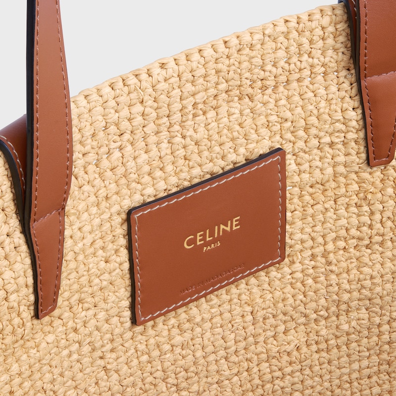 sac céline classic panier souple moyen en raphia et cuir de veau