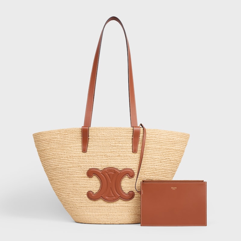 sac céline classic panier souple moyen en raphia et cuir de veau