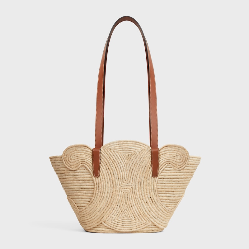 celine classic panier petit triomphe tressÉ en rafia et cuir de veau