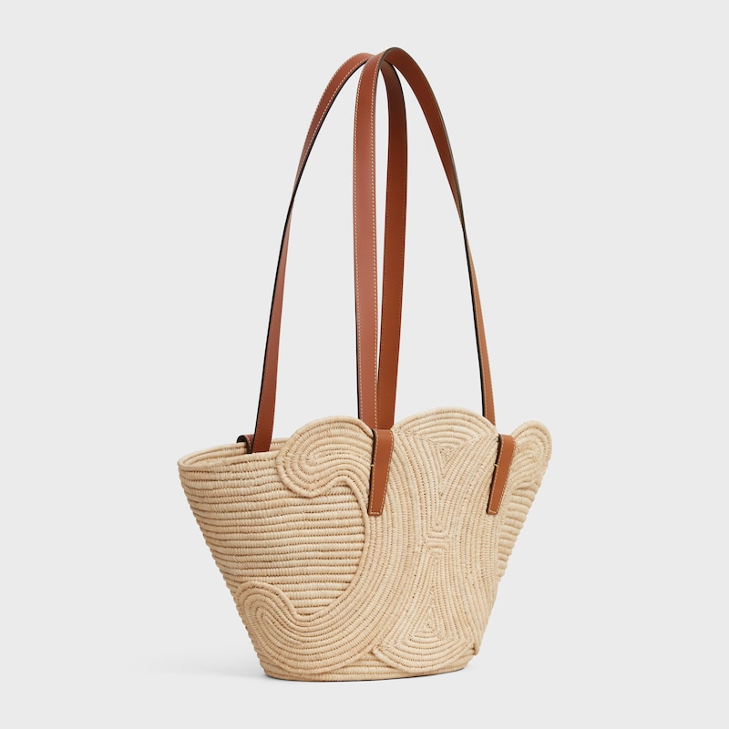celine classic panier petit triomphe tressÉ en rafia et cuir de veau