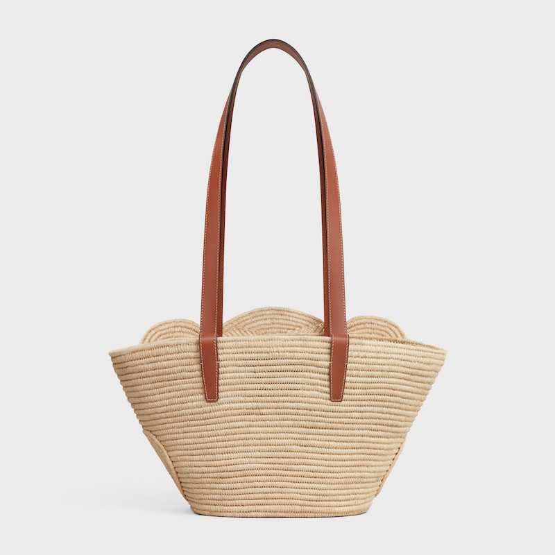 celine classic panier petit triomphe tressÉ en rafia et cuir de veau