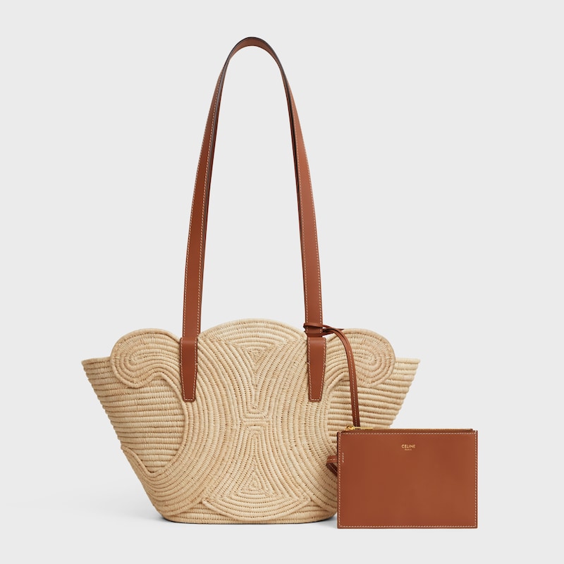 celine classic panier petit triomphe tressÉ en rafia et cuir de veau