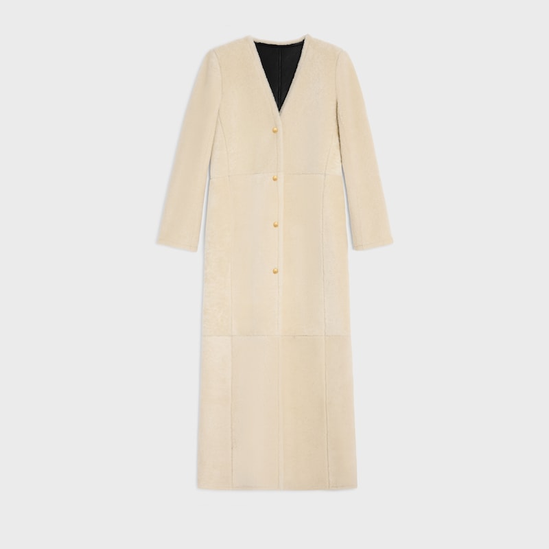 long manteau en peau dagneau retournée