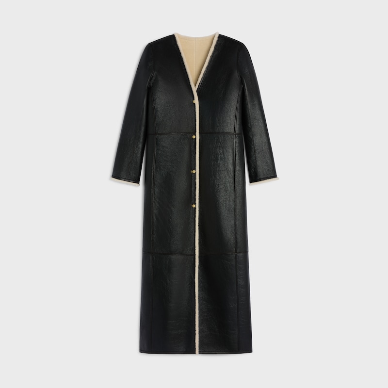 long manteau en peau dagneau retournée