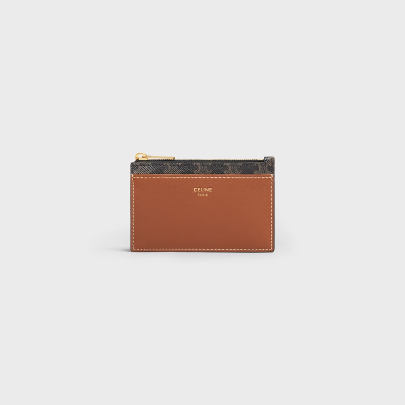 porte-cartes zippé en toile triomphe et cuir dagneau