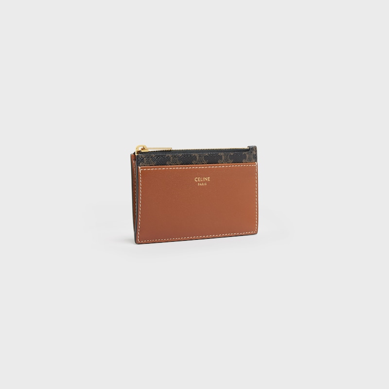 porte-cartes zippé en toile triomphe et cuir dagneau