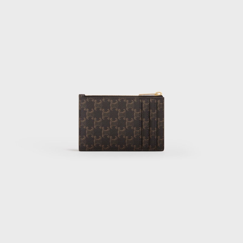 porte-cartes zippé en toile triomphe et cuir dagneau