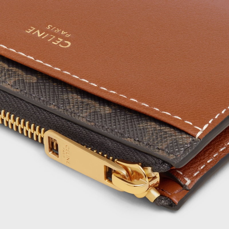 porte-cartes zippé en toile triomphe et cuir dagneau