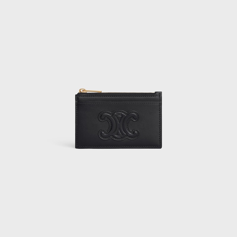 porte-cartes zippé cuir triomphe en cuir de veau brillant