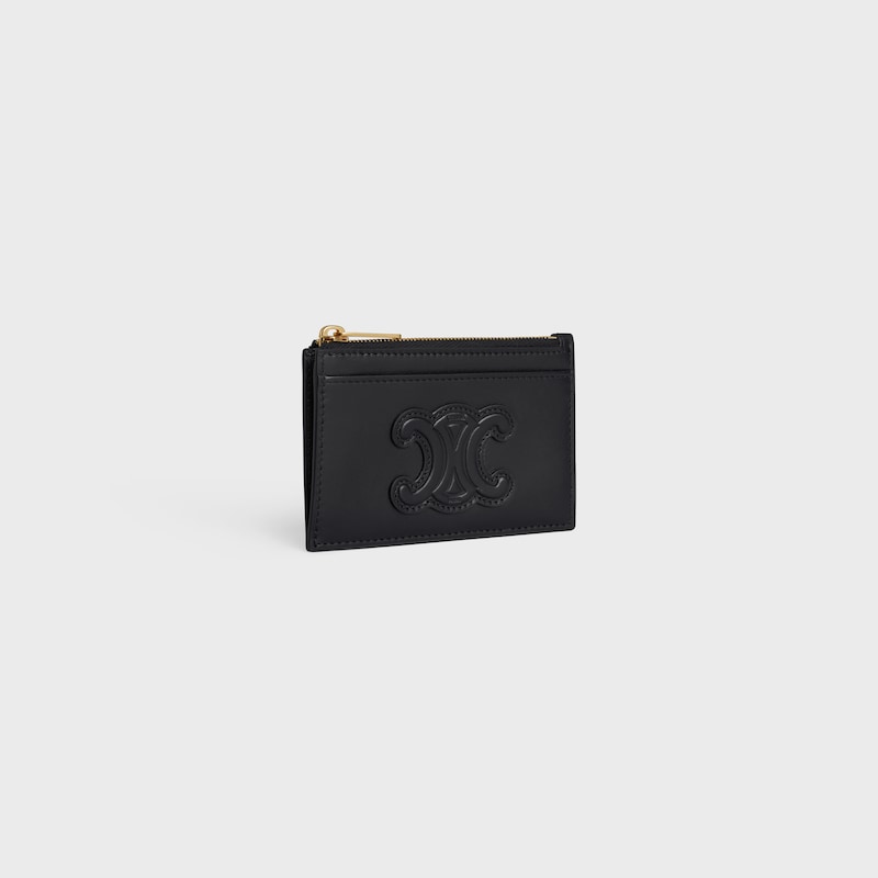 porte-cartes zippé cuir triomphe en cuir de veau brillant