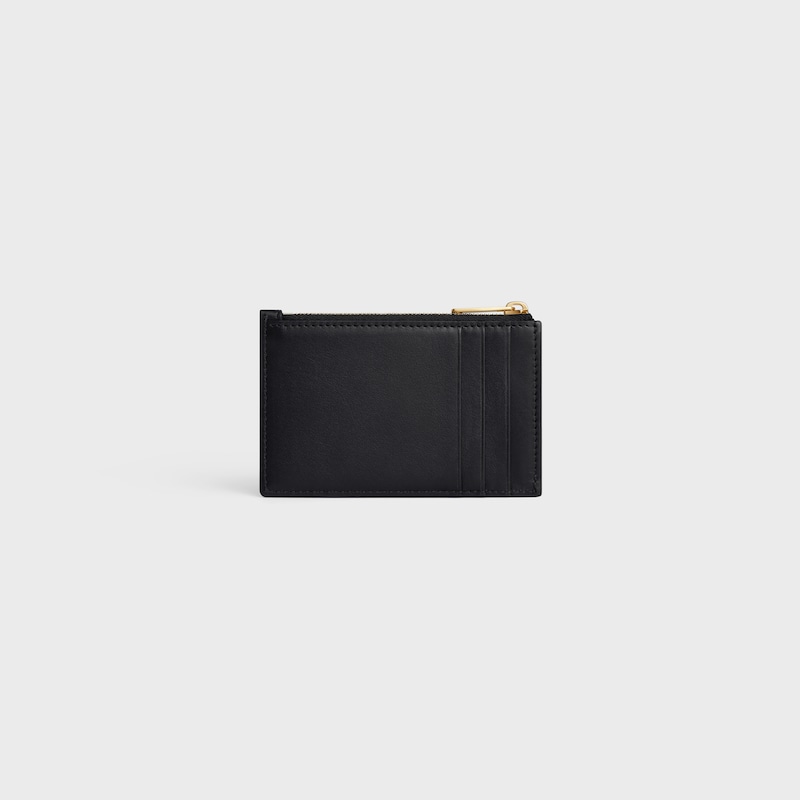 porte-cartes zippé cuir triomphe en cuir de veau brillant