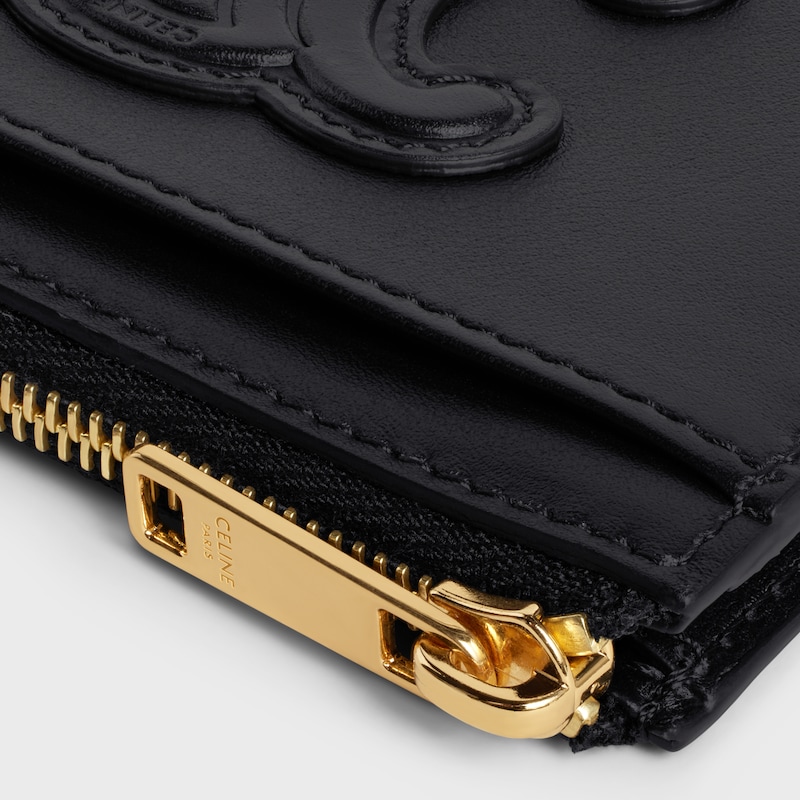 porte-cartes zippé cuir triomphe en cuir de veau brillant