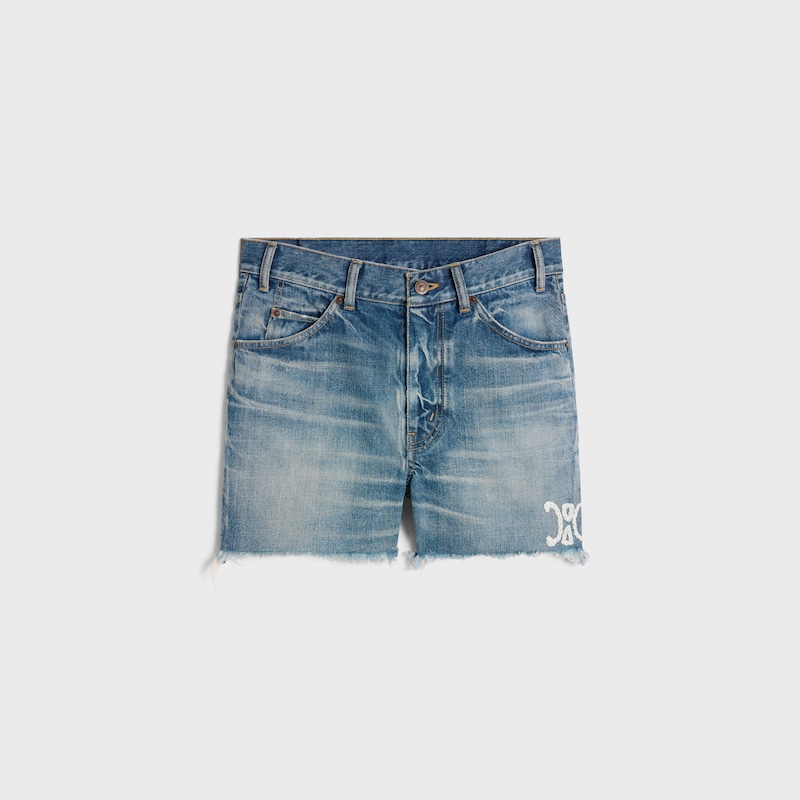 short de skate en denim délavé bleu électrique