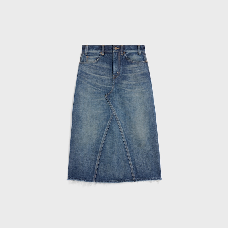 jupe midi en denim délavé foncé