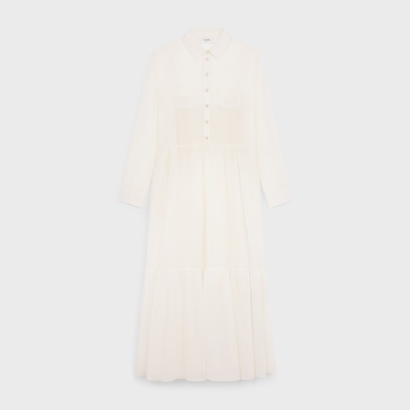 robe chemise longue en crêpe de coton et soie