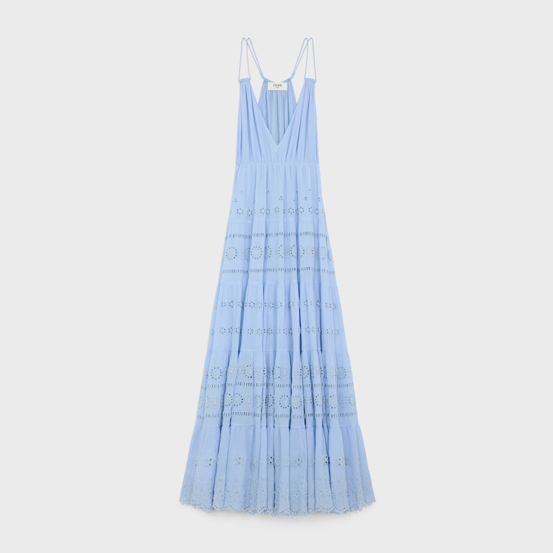 robe longue brodée en crêpe de coton et soie