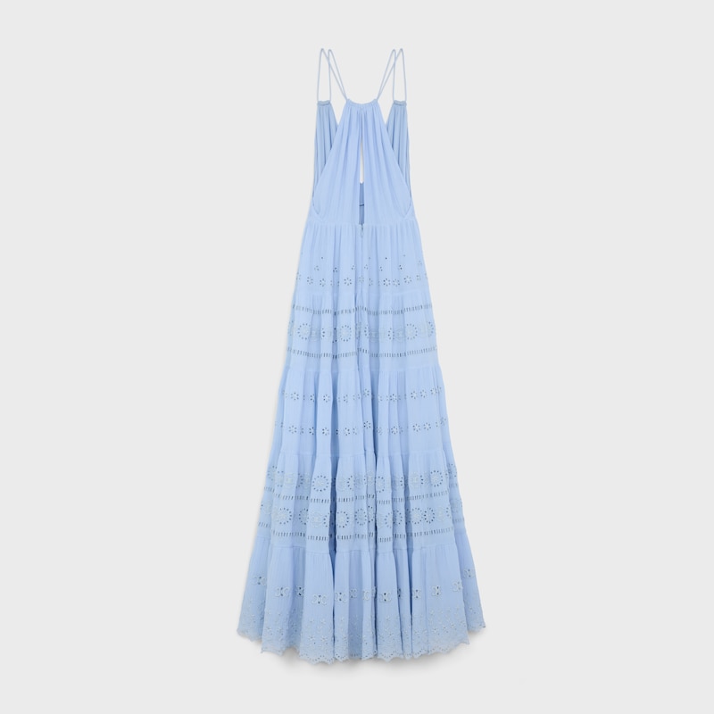 robe longue brodée en crêpe de coton et soie
