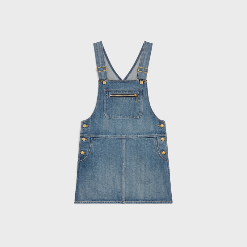 robe salopette courte en denim délavé