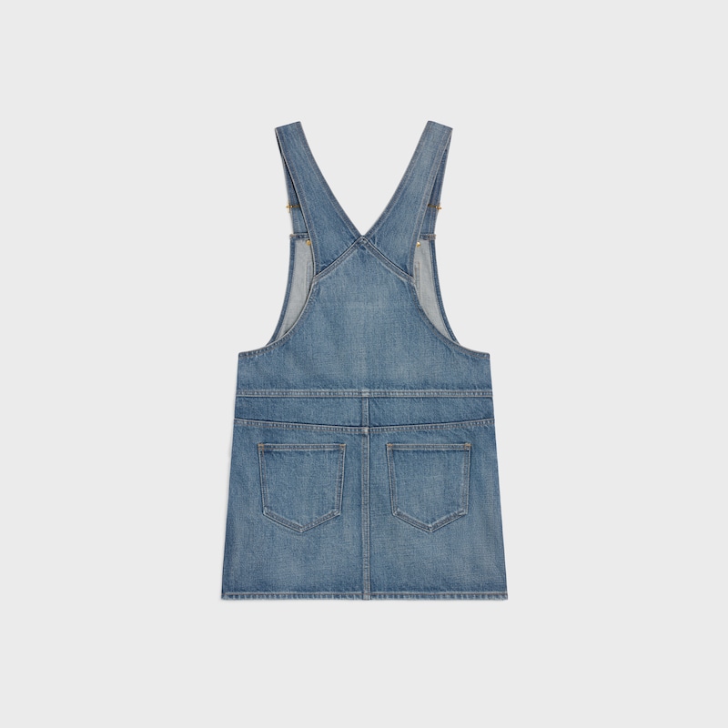robe salopette courte en denim délavé