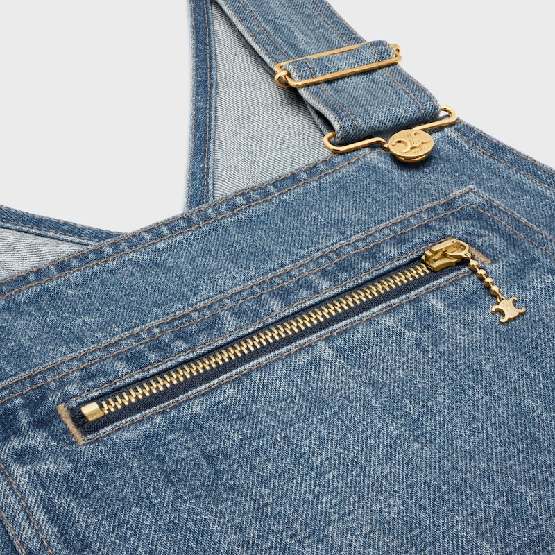 robe salopette courte en denim délavé