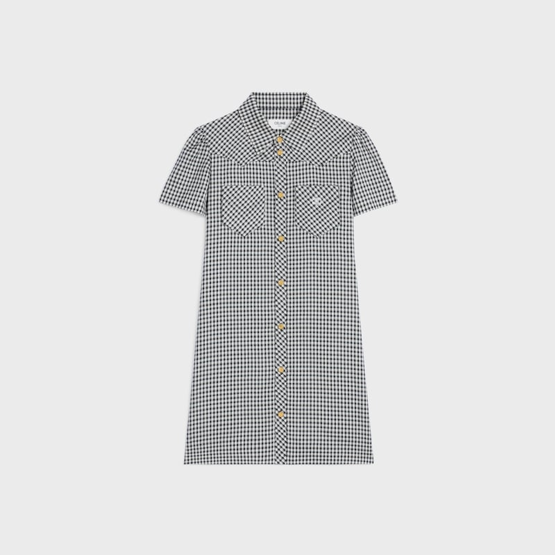 robe-chemise courte en soie vichy