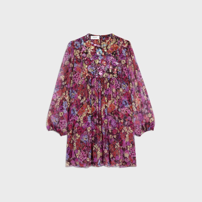 mini robe folklorique brodée en crêpe de soie