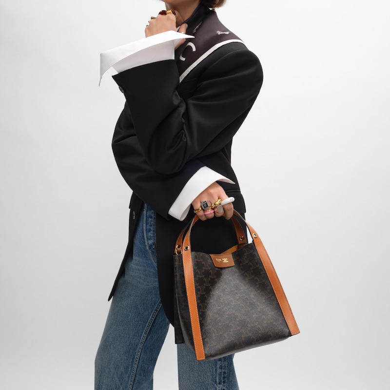 petit sac cubo en toile triomphe et cuir de veau naturel