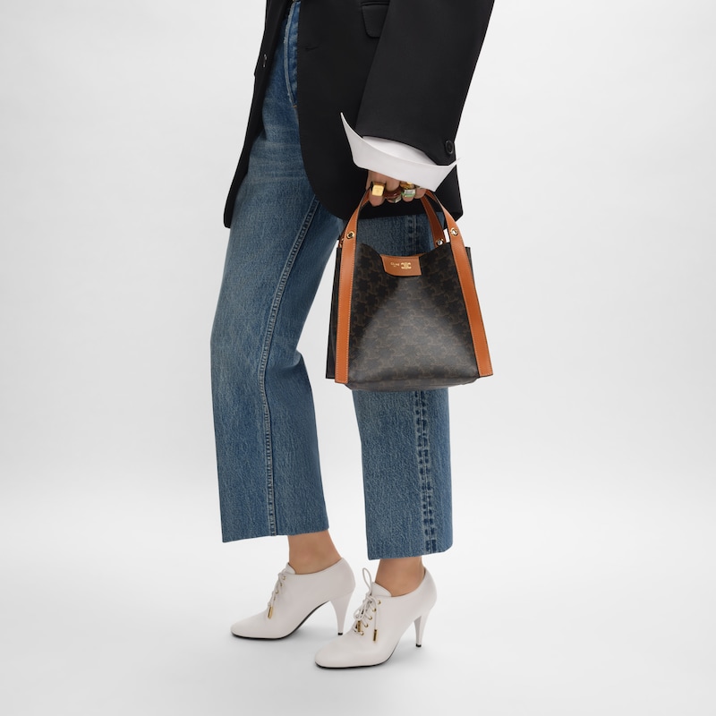 petit sac cubo en toile triomphe et cuir de veau naturel