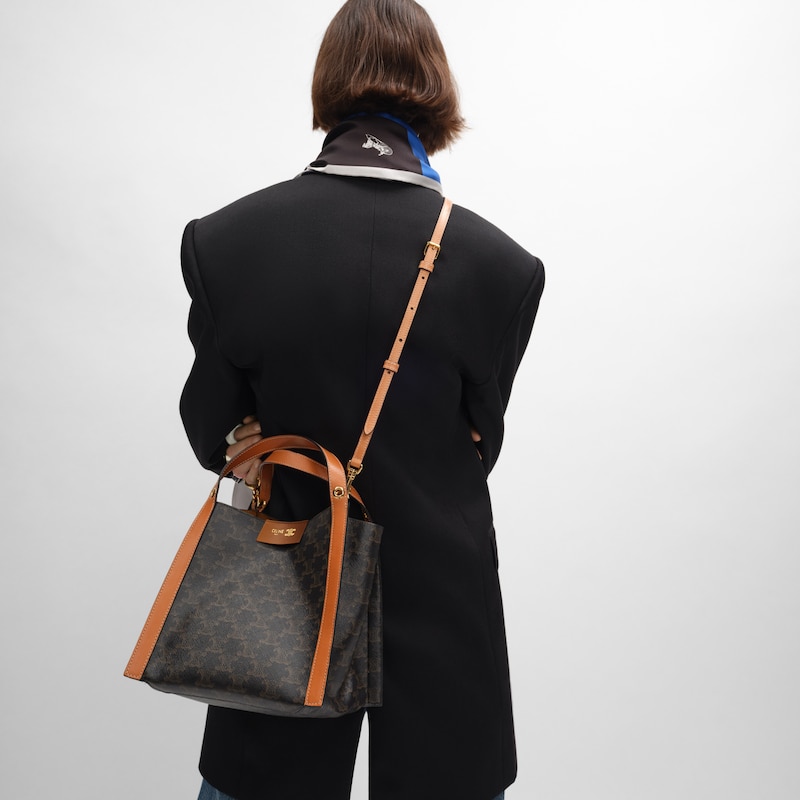 petit sac cubo en toile triomphe et cuir de veau naturel