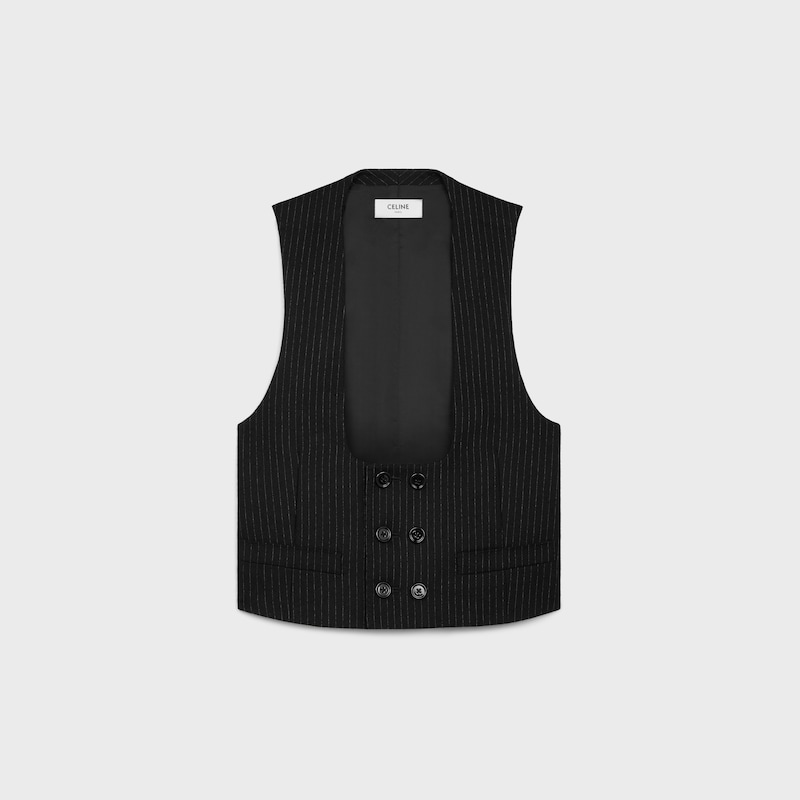 gilet croisé en flanelle de laine rayée
