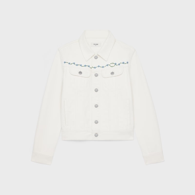 veste trucker brodée en denim blanc brut