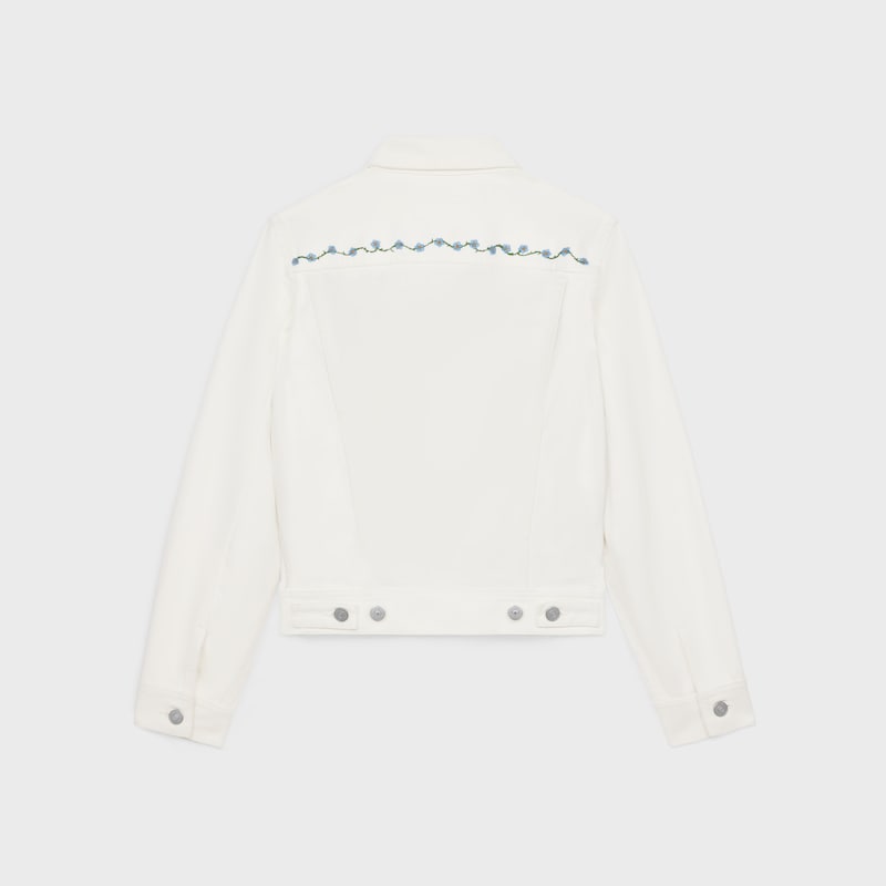 veste trucker brodée en denim blanc brut