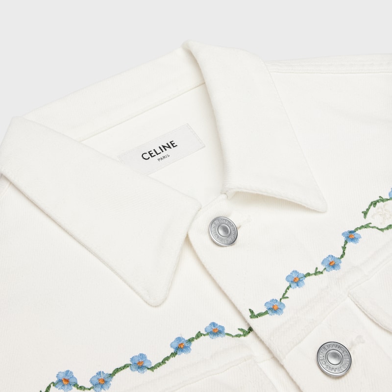 veste trucker brodée en denim blanc brut