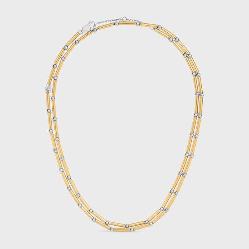 collier long celine charms en laiton avec finition or et rhodium