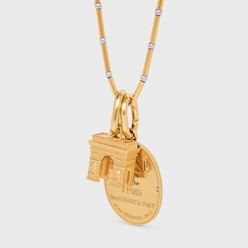 collier long celine charms en laiton avec finition or et rhodium