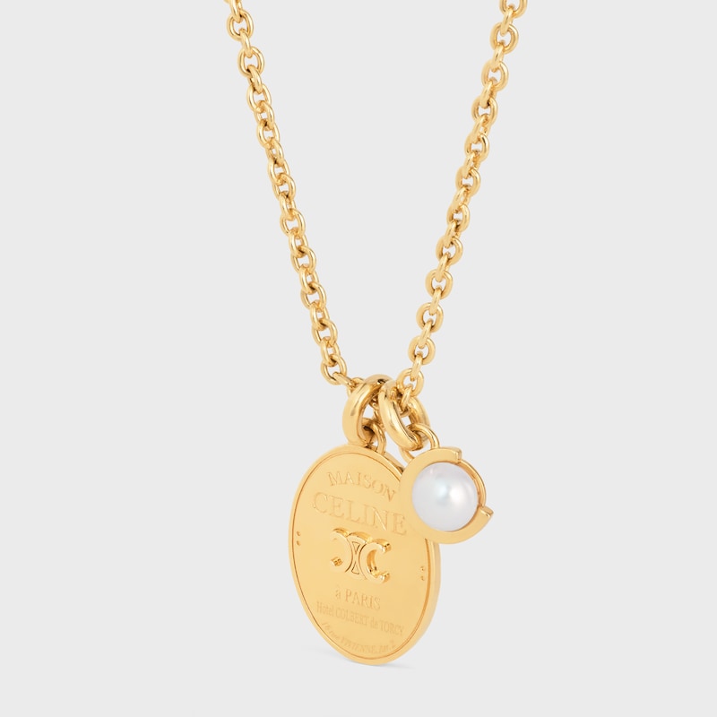 collier médaille les perles céline en résine perle et laiton finition dorée