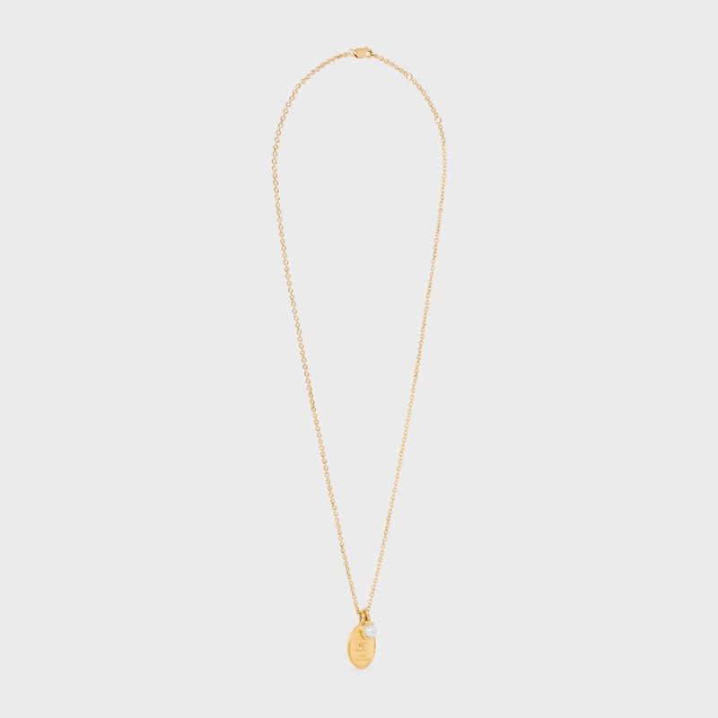 collier médaille les perles céline en résine perle et laiton finition dorée